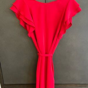 Red flutter sleeve dress